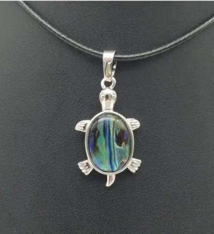 Pendentif Tortue ormeau et chane argente 