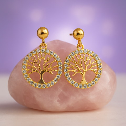 Boucles d'oreilles arbre de vie dores 