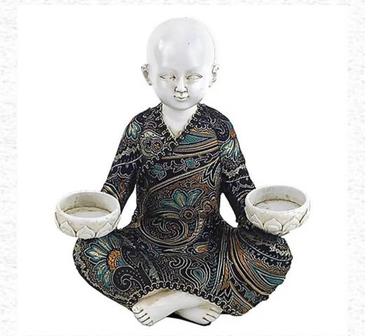 Bougeoir moine bouddha 2 coupelles lotus