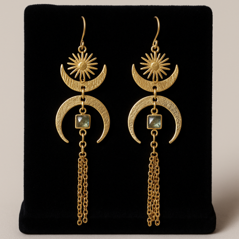 Boucles doreilles soleil et lune avec cristal