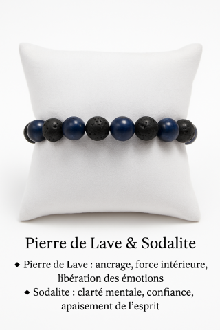 Bracelet nergtique pierre de lave et sodalite