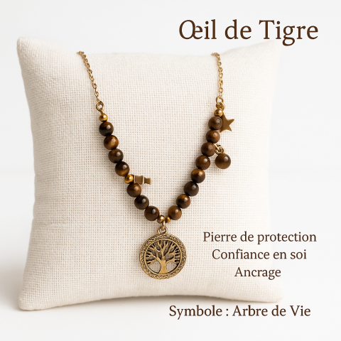 Collier il de tigre et arbre de vie