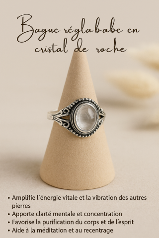 Bague rglable cristal de roche