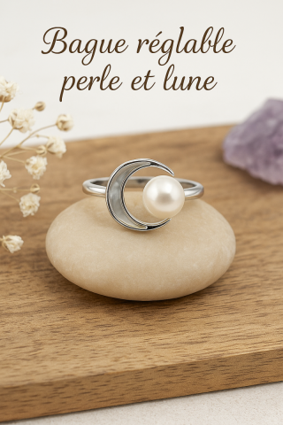 Bague rglable perle et lune