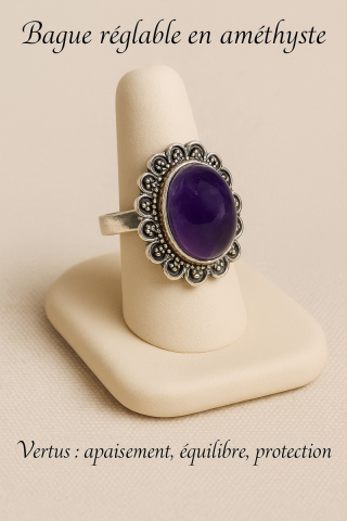 Bague rglable en amthyste 