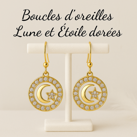 Boucles d'oreilles lune et toile dore 