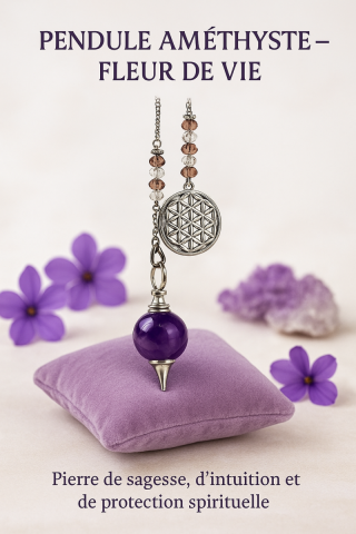 Pendule en amthyste chane fleur de vie