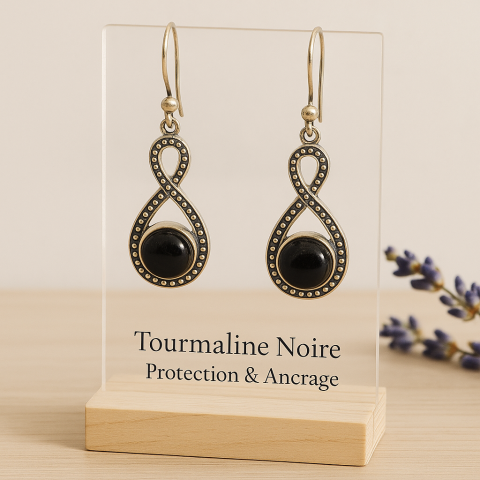Boucles doreilles en tourmaline noire