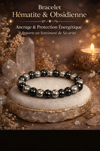 Bracelet en Obsidienne et h�matite 