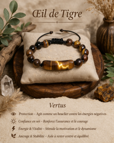 Bracelet �il de tigre talisman central