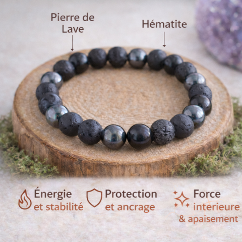 Bracelet pierre de lave et h�matite 